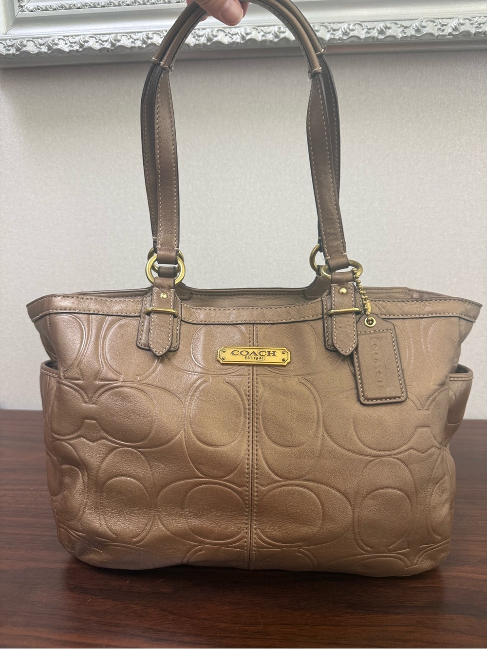 Coach Gallery Embossed Leather Signature Bag - Rose Gold/Brass Hue